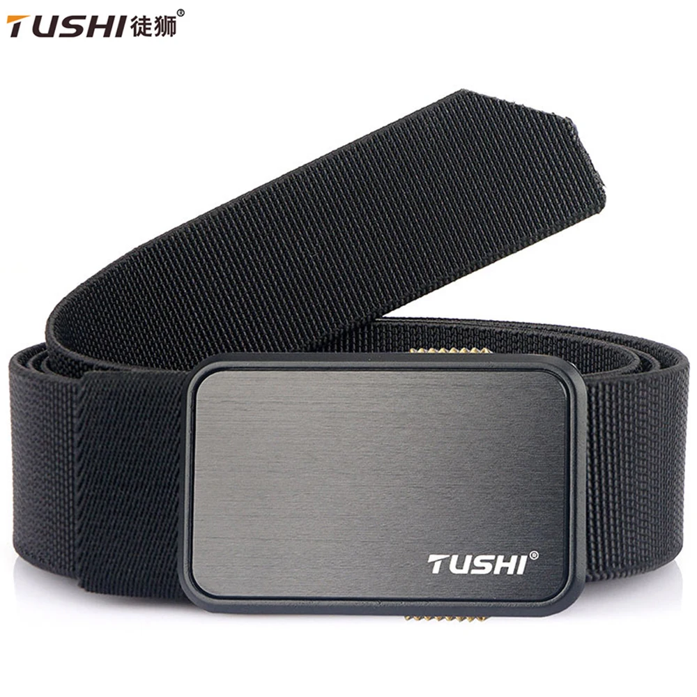 

TUSHI New Unisex Elastic Belt Hard Metal Buckle Quick Release Tough Stretch Nylon Men's Military Tactical Belt Casual Waistband