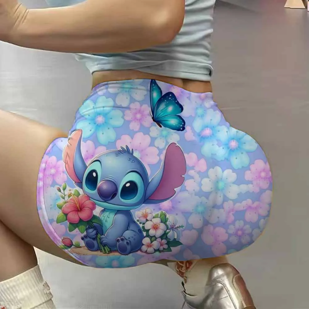 귀여운 릴로와 스티치 여성용 운동 반바지, 스크런치 힙업 하이웨이스트 짐 요가 심리스 부티 바이커 숏 팬츠