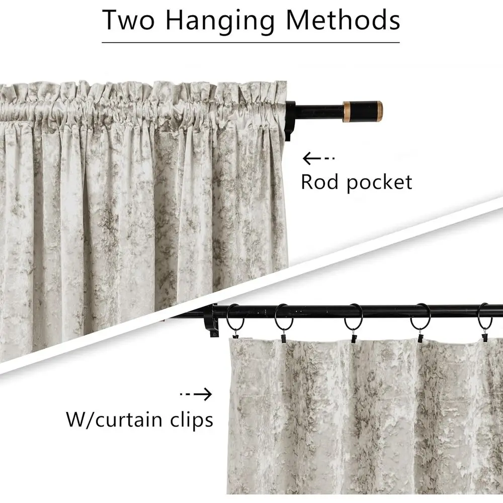 Luxury Ivory Crushed Velvet Curtains, 2-Panel Set, 52x96, Thermal Insulated, Soundproof, Light Filtering for Home Office