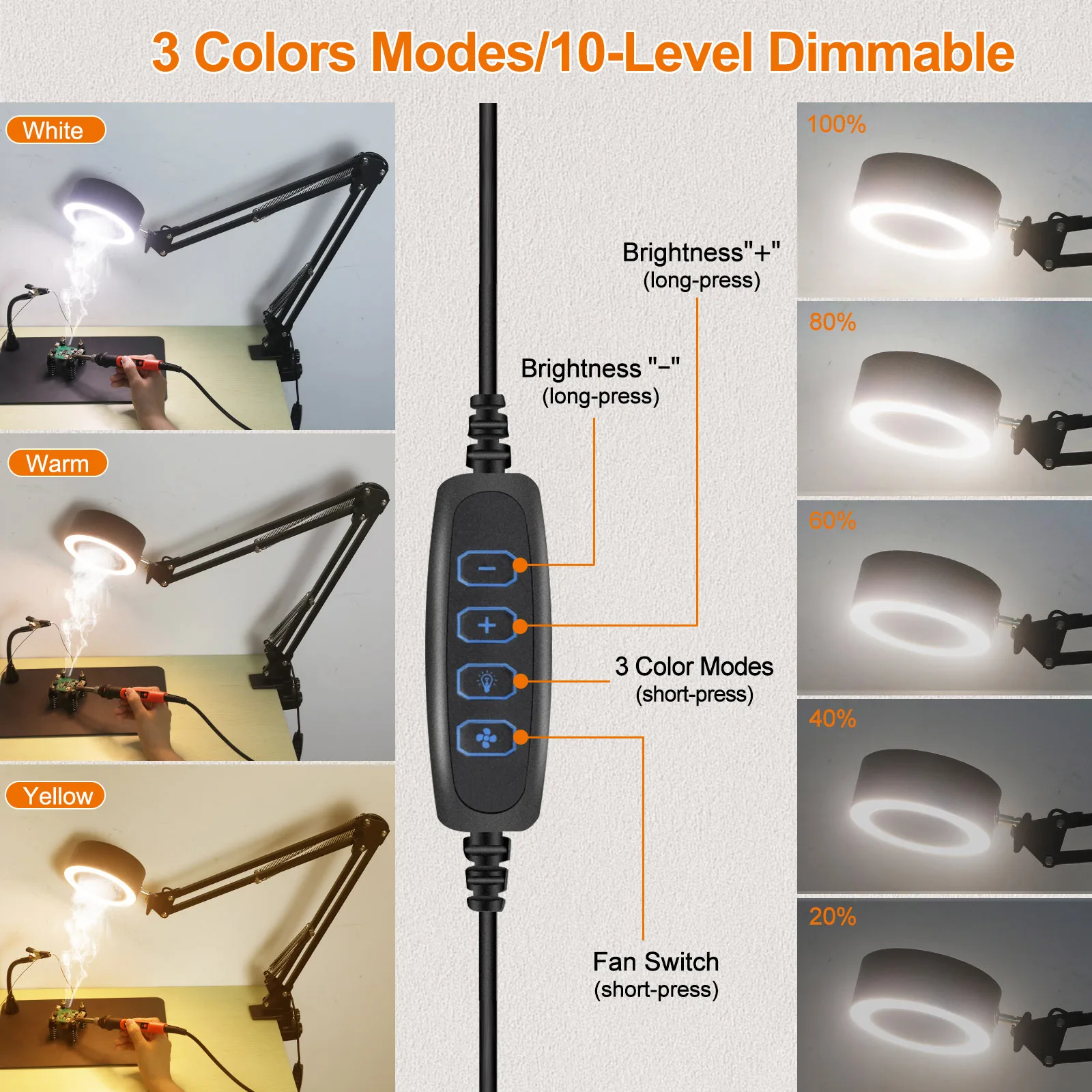 Toolour Soldering Suction Smoke Absorber 12V Smoke Fan Soldering Fan with 48 LEDs 3 Color Light for Soldering Station DIY Hobby
