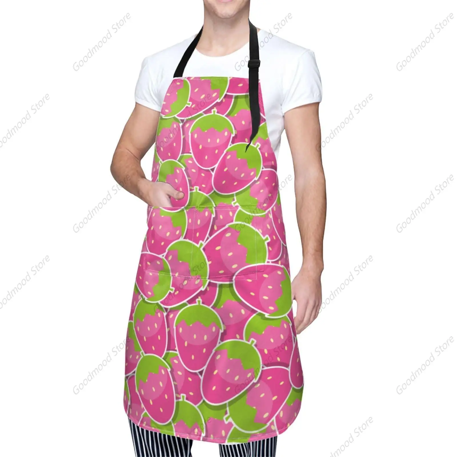 Strawberry Seamless Pattern Apron Adjustable Neck Aprons For Men Women With Pockets Waterproof Aprons For Kitchen Home Apron