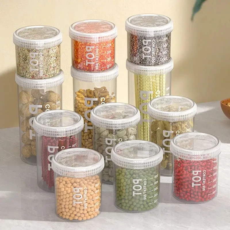 1/4PCS Sealed Can With Tick Marks Waterproof Sealed Tank Kitchen Seasoning Jars Refrigerator Fresh-keeping Tank Grain Sealed Can