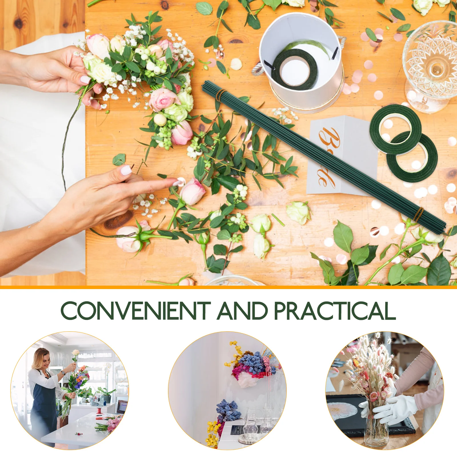 

Floral Arrangement Wire Stems Flexible DIY Craft Supplies Garland Bouquet Decorative Flower Stem Wires Paper Tape Set