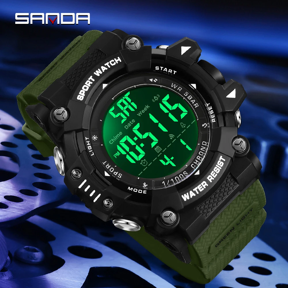 SANDA Men Outdoor Sports Watch Waterproof LED Analog Digital Show Multifunction Big Dial Electronic Wristwatch G style Male Cloc