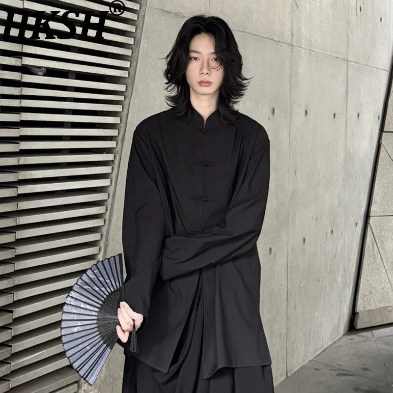 

Мужская рубашка HKSH весна-лето, новая коллекция, в стиле Dark China-Chic, свободного кроя, повседневная, с воротником на пуговицах, из хлопка, нишевый дизайн, HK20987