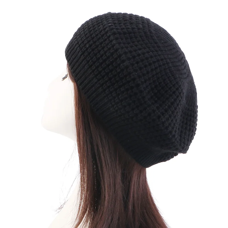 Vintage Women\'s Knit Beret Cap Fashion Winter Hat Casual Elastic Solid Color Ladies Outdoor Warm Beanie Party