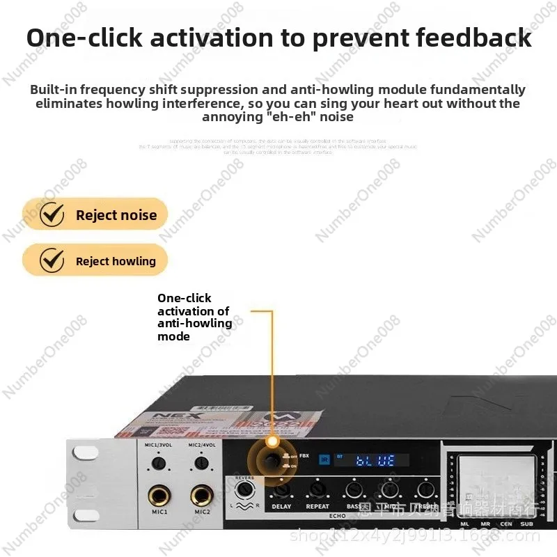 FX50 Professional Karaoke Processor, 5 Mic Inputs with Anti-Howling Feedback, Bluetooth USB Optical,1U Rackmount Preamp Effector