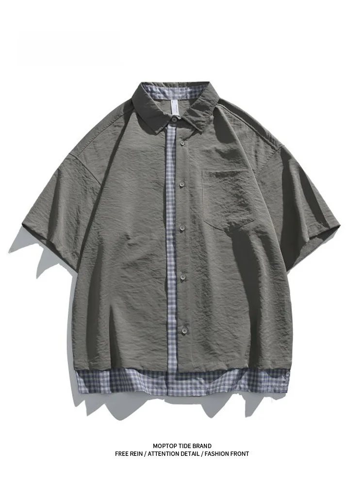 MMOPTOP Men's ort Sve irt Lightweight Spliced Breathable Summer Faion Brand New Sle Couple's Outerwear Casual Loos...