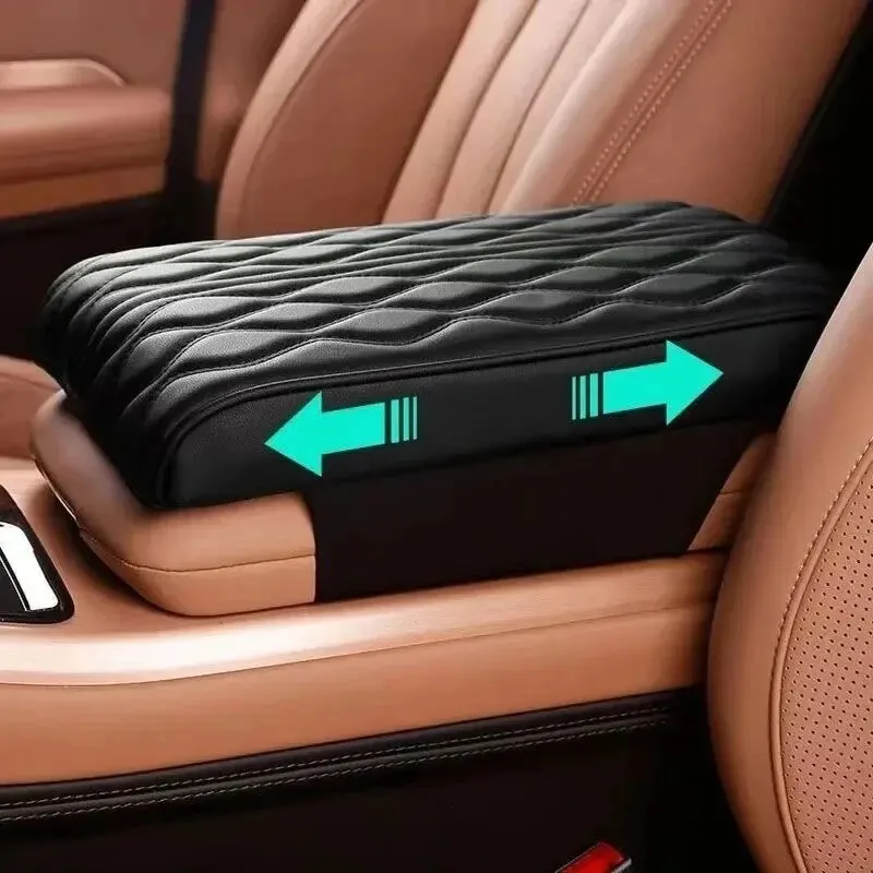 Wave Embroider PU Leather Car Armrest Mat Center Console Arm Rest Protection Cushion Auto Armrests Storage Box Cover Pad