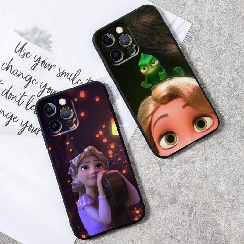 Disney Rapunzel Princess For Apple iPhone 16 15 14 13 12 11 XS XR X Pro Max Plus Mini Black Soft Phone Case