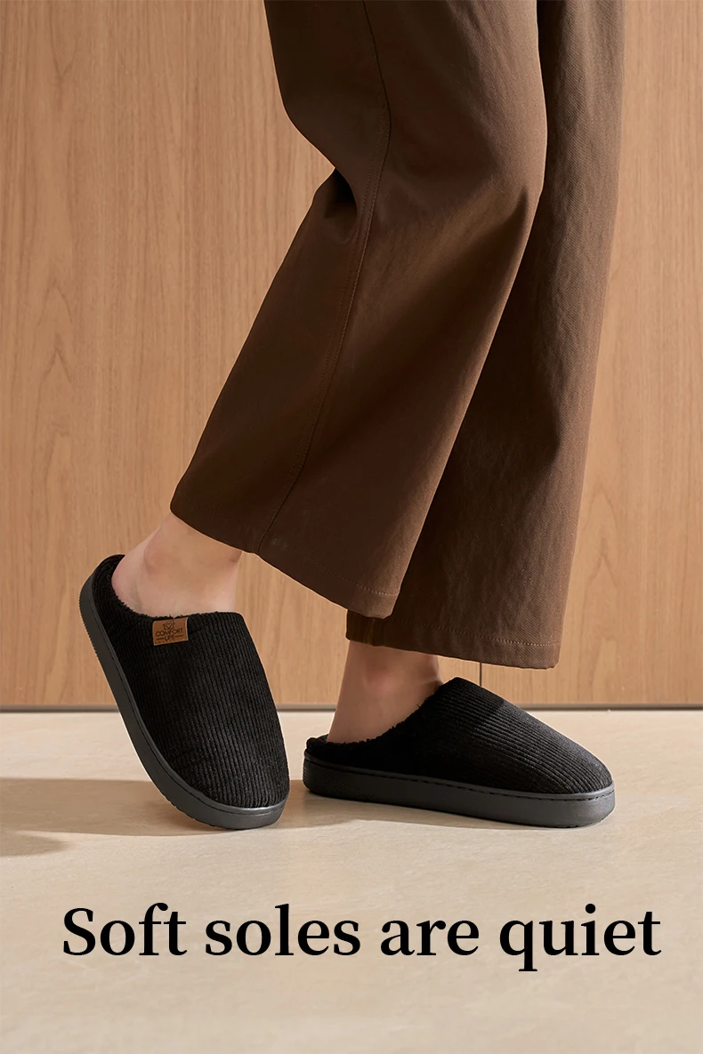 Corduroy-Hausschuhe für Herren, weiches Plüschfutter, Memory-Schaum-Einlegesohle, rutschfeste Gummisohle, gemütliche Hausschuhe für Herbst und Winter. – Detail 10