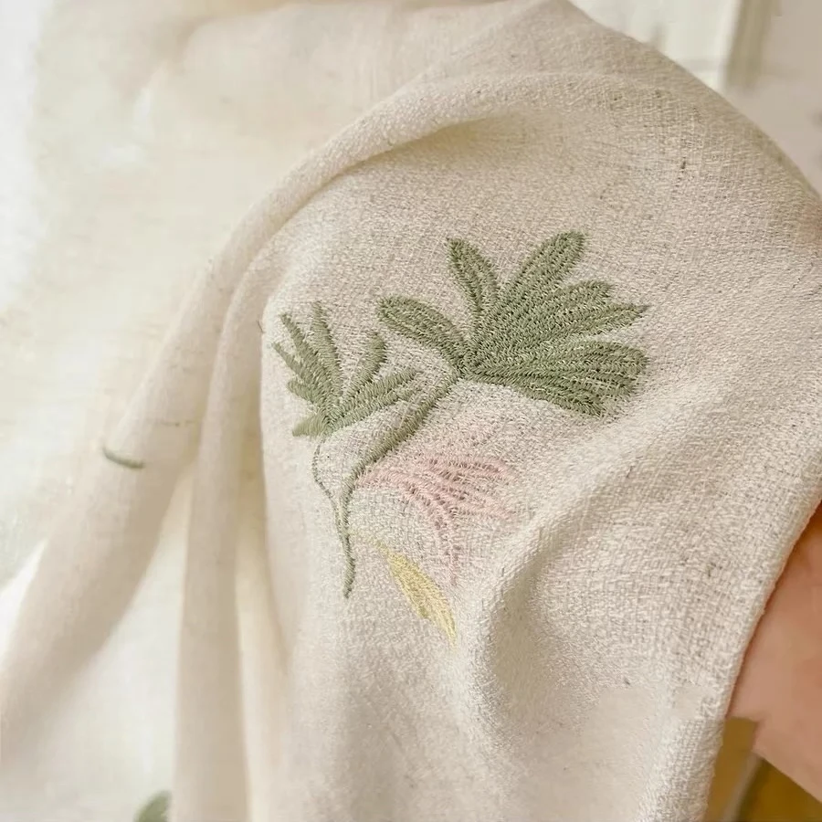 Wild Daisy Linen Embroidery Small Fresh French Style Custom Size Luxury Fashion Curtains for Living Dining Room Bedroom Sheer