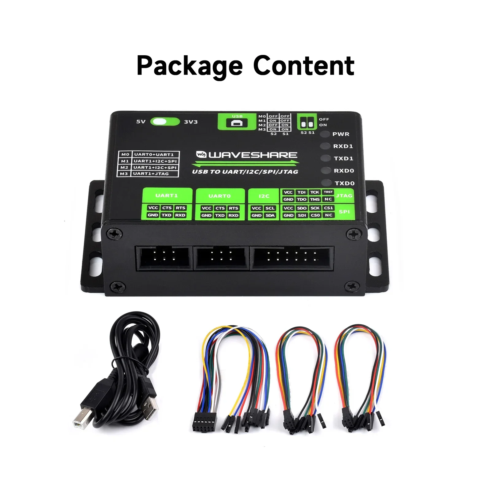 Waveshare USB To UART/I2C/SPI/JTAG Converter, Supports Multiple Interfaces, Compatible with 3.3V and 5V, Multiple Systems