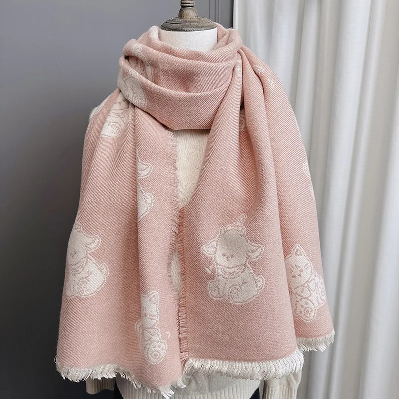 Extended four-sided tassel super Kay scarf female animal collection station double-sided scarf tassel super soft scarf winter