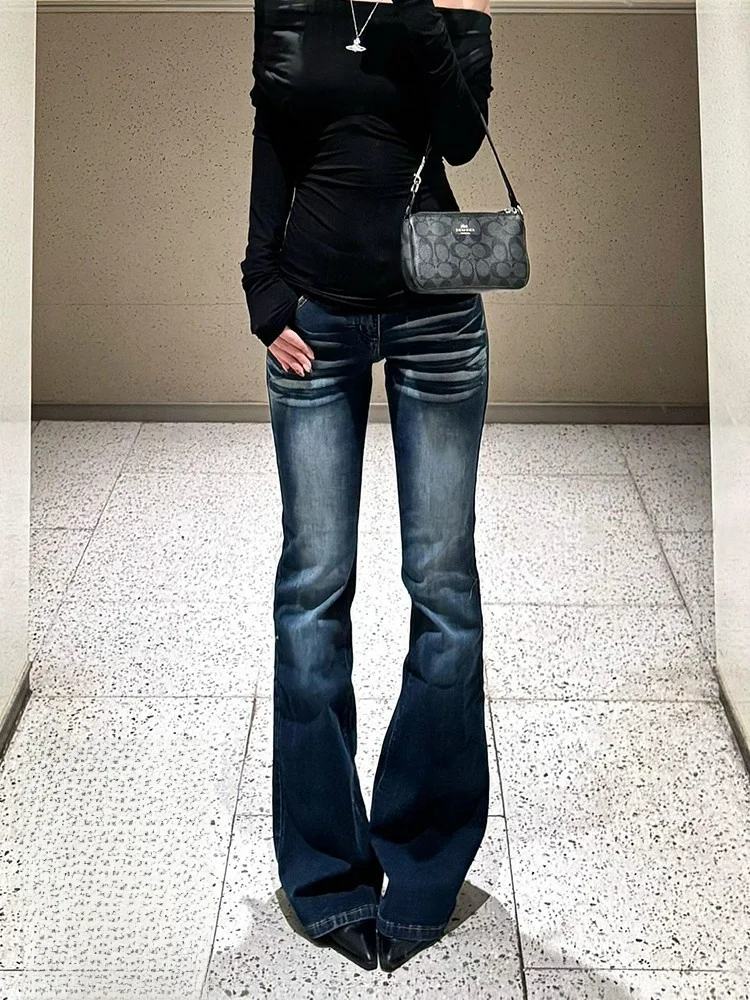 

Retro Washed Blue Jeans High Waist Wide Leg Pants Women's Summer New Slimming Floor Length Trousers American Style Pear Shape