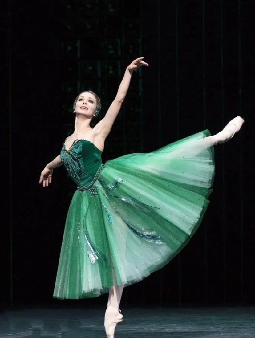 Jupe de Ballet pour enfants, robe de spectacle du lac des cygnes, longue robe de Ballet en velours vert, justaucorps de Ballet pour filles, robe de ballerine pour femmes