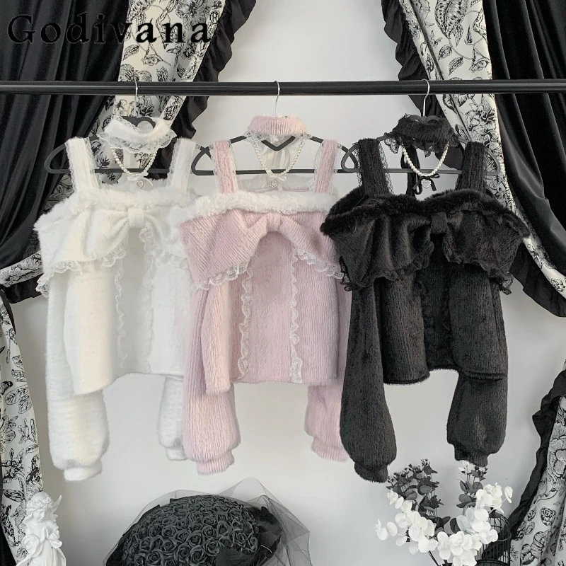 

Cute Off Shoulder Long Sleeve Top for Women Original Design Mass Produced Lace Top Female Autumn Winter Fleece Lined Shirt Top