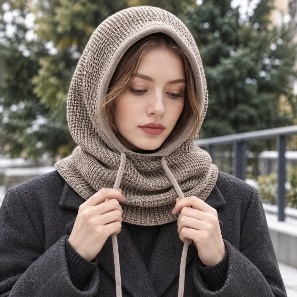 Weather Head Cover Knit Balaclava Hooded Scarf Thick Winter Ear Protection Hat Windproof Neck Warmer for Outdoor Cycling