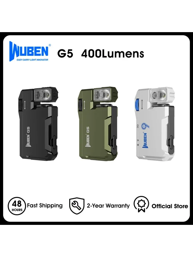 WUBEN G5 lampe de poche EDC Rechargeable, Mini lampe de poche à double Source de lumière 400 Lumens avec lumière RGB, lampes de poche portables
