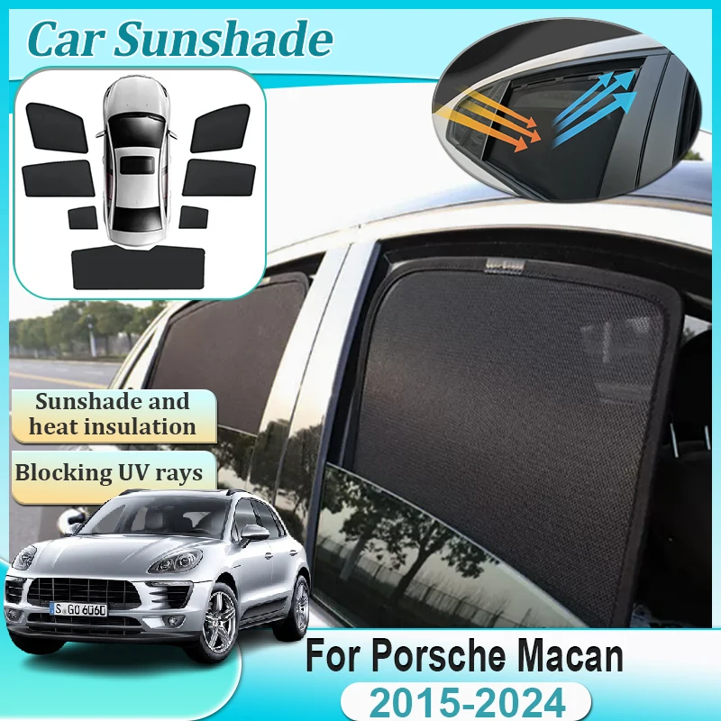 

For Porsche Macan MK1 2015-2024 Magnetic Sunshades Visor Windshield Privacy Anti UV Side Window Cover Auto Parts Car Accessories