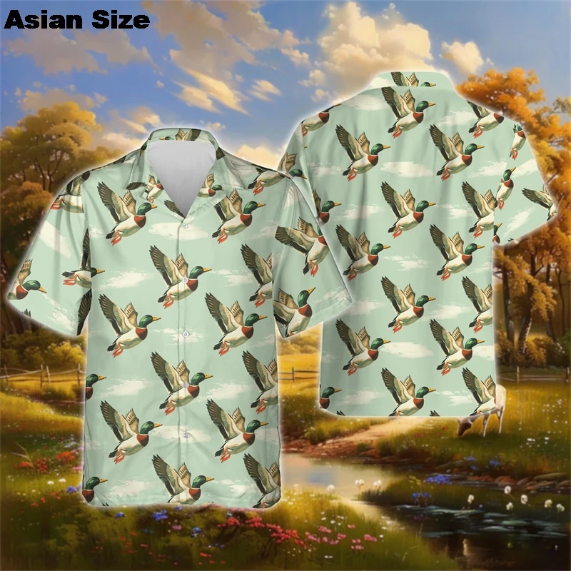 

Fashion Mallard 3D Printed Shirts For Men Clothes Duck Hunting Camouflage Graphic Lapel Blouse Hawaiian Camo Blouses Boy Tops