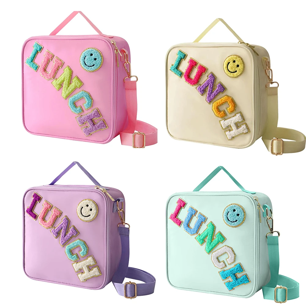 Insulated Lunch Bag Women Lunch Box Kids for Teen Girls Boys With Shoulder Strap Nylon Preppy Lunch Bags for School Work Picnic