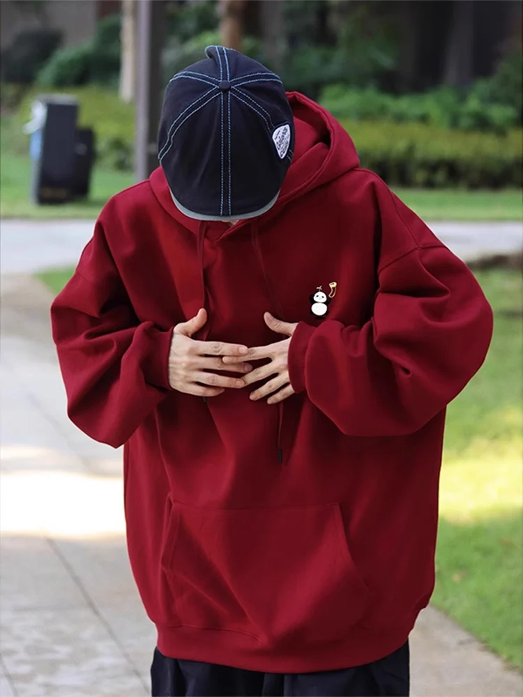 

Мужская толстовка с капюшоном из плотного материала, винно-красная, Zhongan Sle, осенняя, в уличном стиле, модная, повседневная, свободного кроя, с принтом