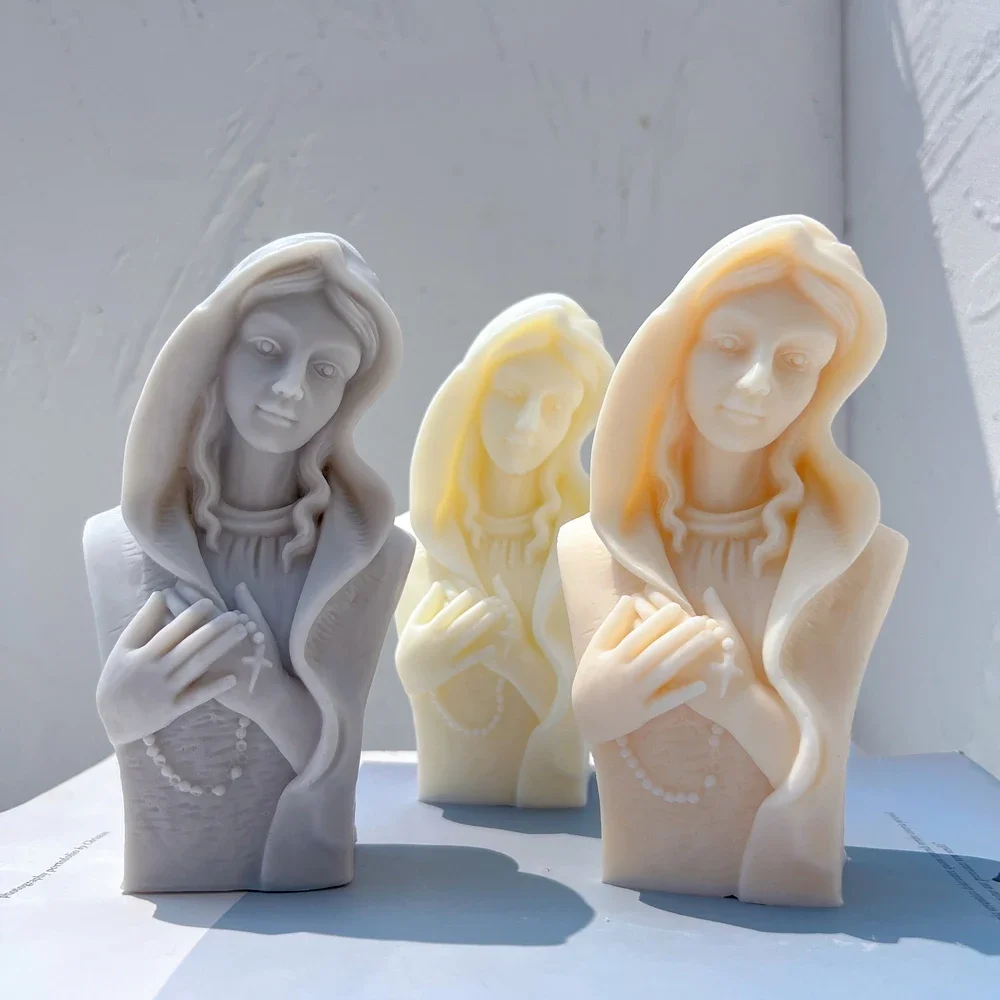 Our Lady Greek Mythology Home Decor Virgin Mary Sculpture Silicone Mold Praying Virgin Mary Bust Soy Wax Candle Mould