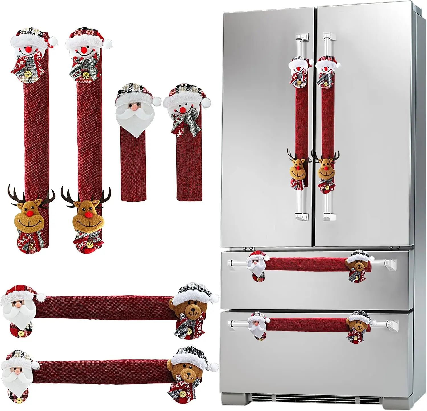 6‑Pack Christmas Refrigerator Handle Covers, Santa & Snowman Appliance Door Handle Wraps, Xmas Kitchen Indoor Holiday Decor