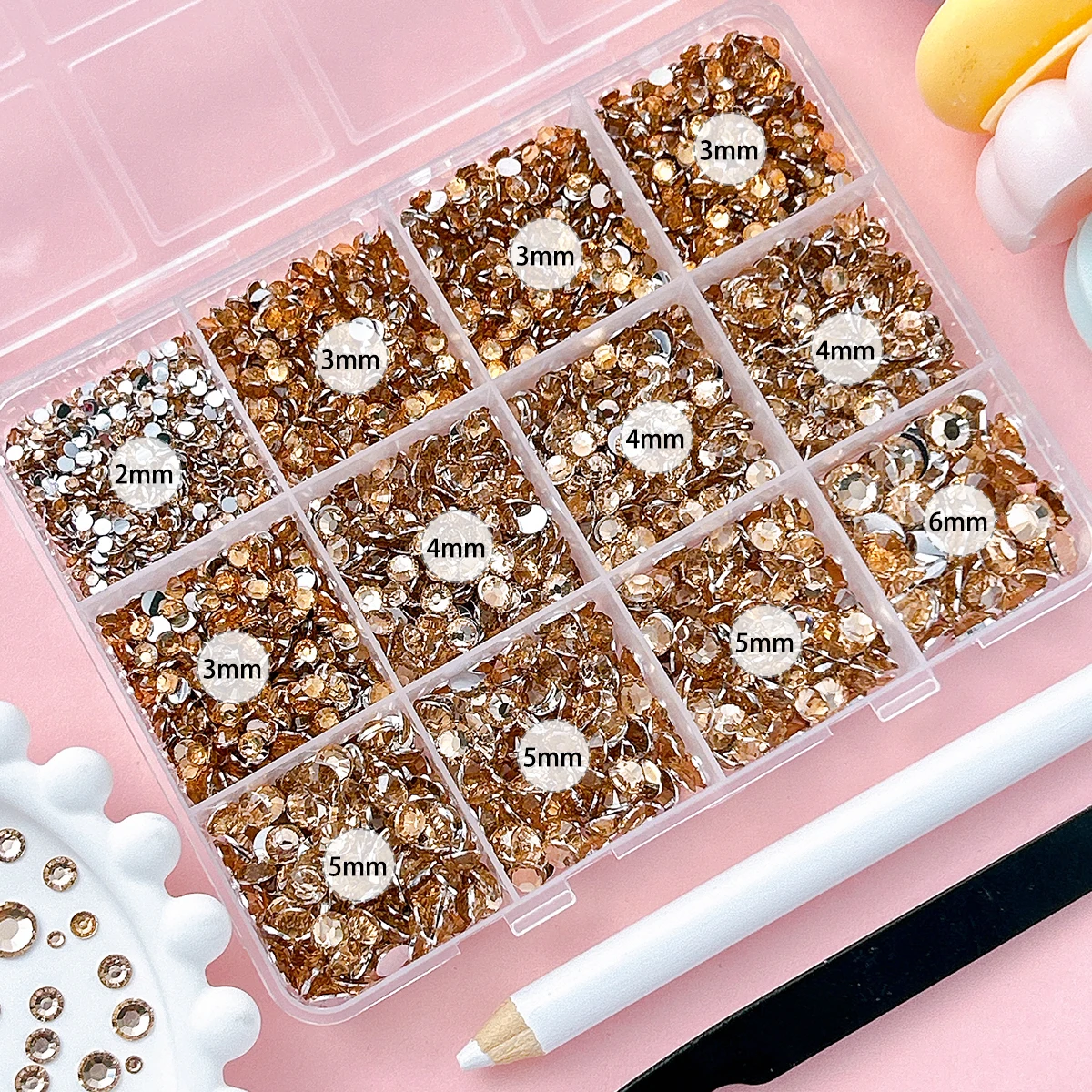 1Box Multiple Sized Sparkling Flatback Nail Rhinestones Bedazzling Kit Simulated Semi-circular Pearl Nail Art Decorations DIY