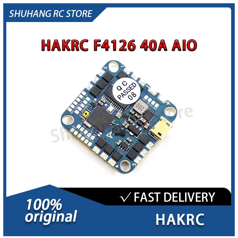 

HAKRC F4126 40A Контроллер полета AIO 2S-6S Lipo Встроенный датчик тока Черный ящик Программируемый светодиод для средних и маленьких FPV-дронов