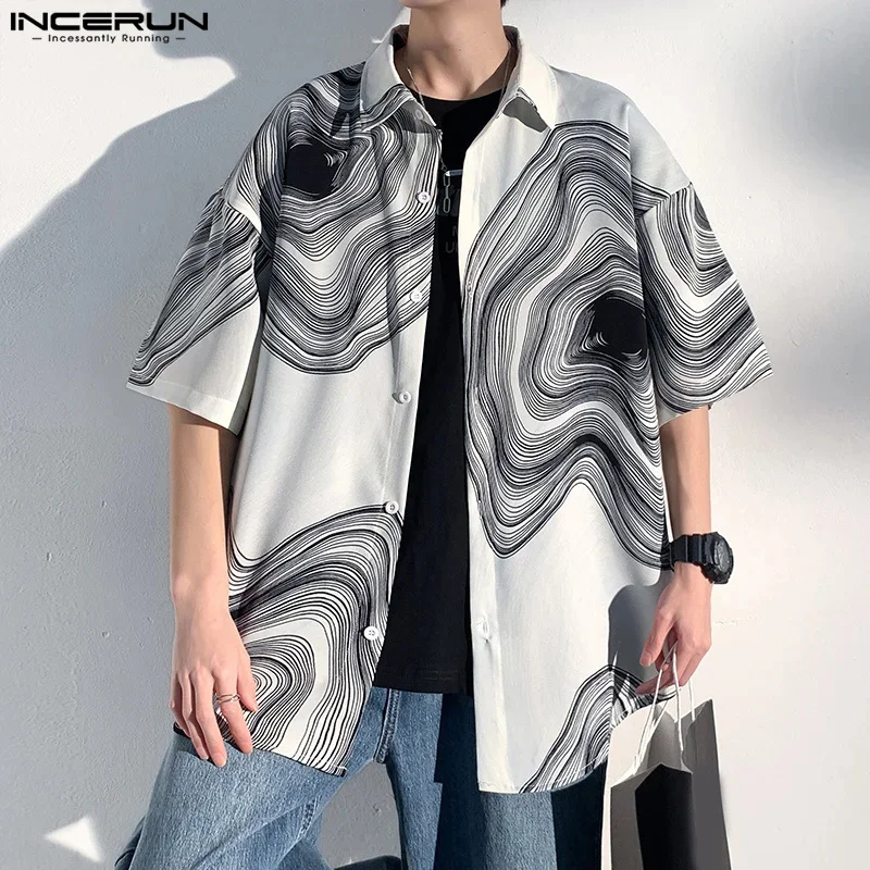 

INCERUN Tops 2024 Korean Style Fashion Men's Ripple Pattern Shoulder Design Shirts Casual Male Loose Short Sleeved Blouse S-5XL