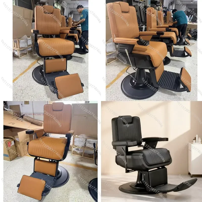 Modern All Black Hydraulic Barber Chair Reclining Swivel Styling Seat Luxury Salon Shaving Furniture for Hairdresser