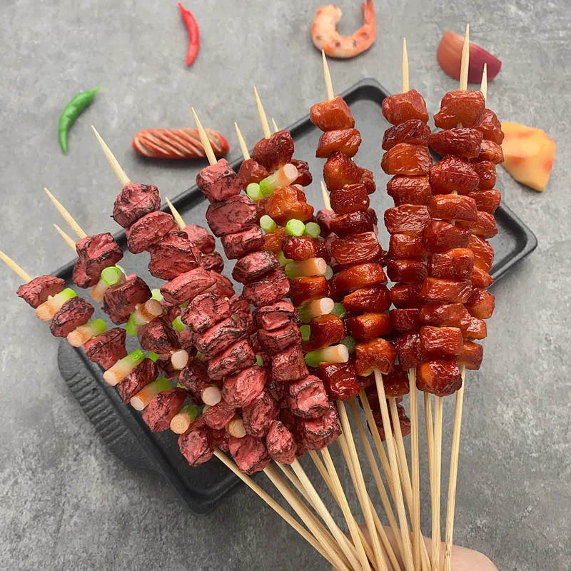 Set de Brochetas de Comida Falsa para BBQ, Modelo de Carne de Cordero y Res, para Hot Pot Mala Tang, Atrezzo de Comida Artificial, Adorno Decorativo de Escritorio