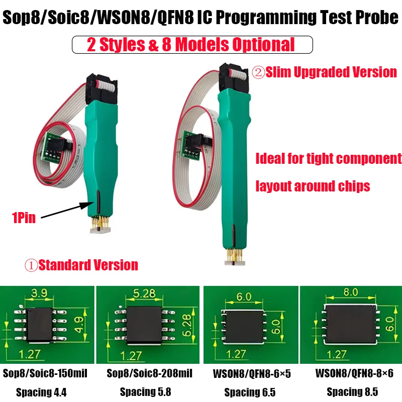 2026 New Green 1PCS SOP8 WSON8 Chip Programming Test Probe，Compatible With Multiple Programmers, For SPI Flash BIOS EEPROM Chips