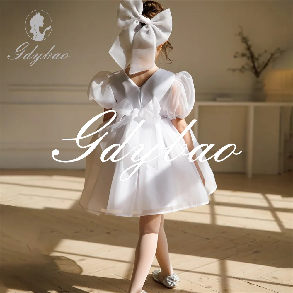 Shiny Wedding Party Princess Dress Puff Sleeve Elegant Flower Girl Dress Full Ball Formal First Communion Dress Customized 2025
