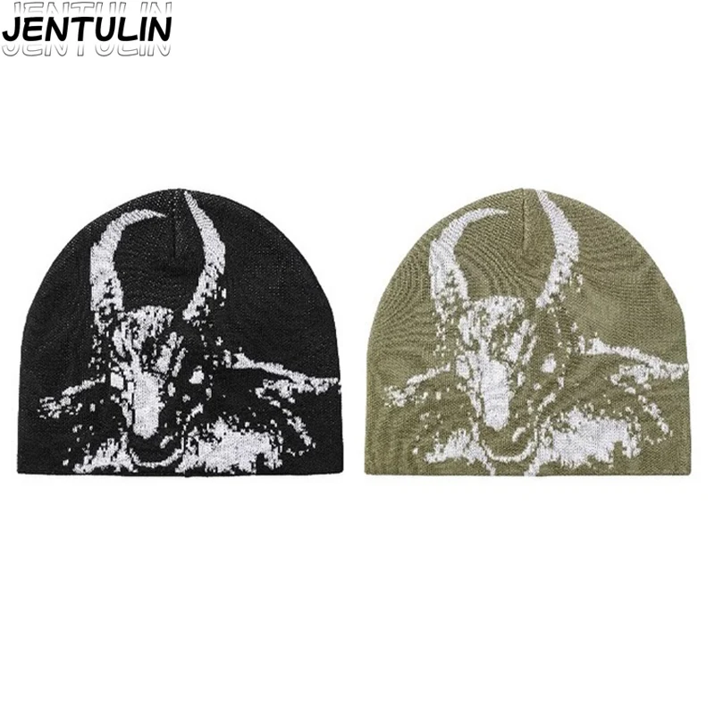 Dark Gothic Goat Grunge Vintage Punk Pullover Cap Fashion Harajuku Beanies Streetwear Accessories Unisex Hat Warm Ski cap