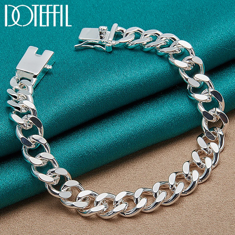 DOTEFFIL 925 Sterling Silver 8mm Sideways Bracelet Chain For Men Women Wedding Engagement Party Jewelry