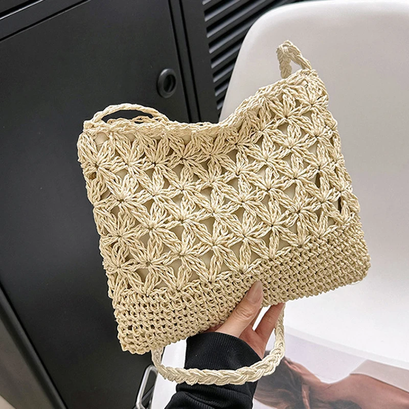 Kleine, frische Umhängetasche, Damentasche, Strohgewebte Umhängetasche, Nische und vielseitige gewebte Tasche, einfache und modische Handtasche – Detail 14