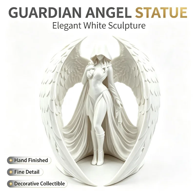 [Statue Decoration]Black Winged Hooded Lady Resin Statue Gothic Angel Woman Sculpture Dark Style Tabletop Figurine Decor