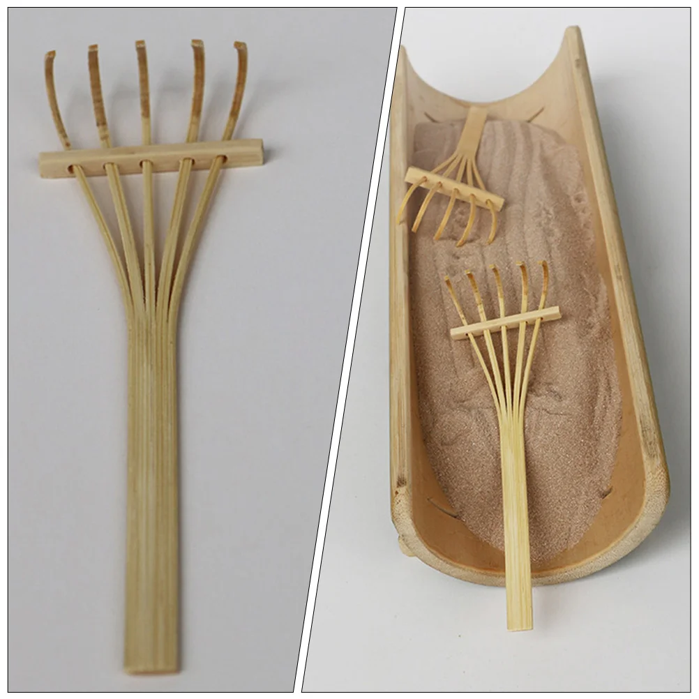 2 Pcs Decor Five-Tooth Bamboo Sand Rake Miniature Garden Decoration Table Sandbox Zen Tools Child