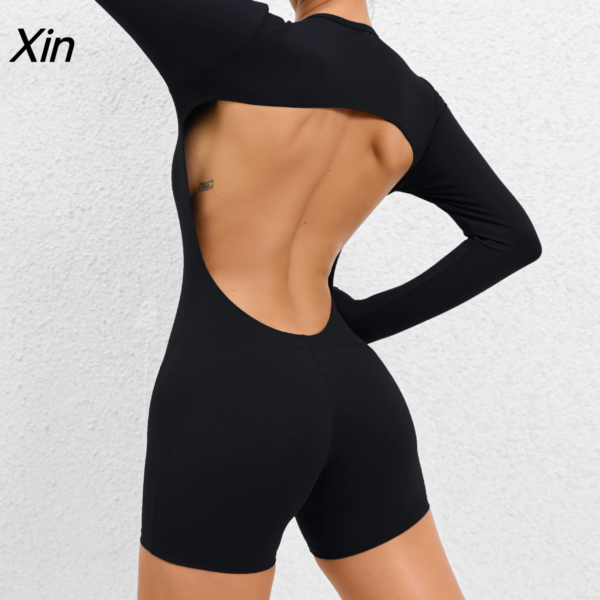 Women Jumpsuit Long Sleeve Yoga Set Backless One-piece Bodysuit Fitness Quick-Dry Gym Clothing Workout Rompers Exercise Outfits