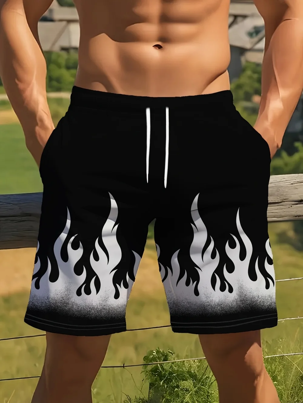 

Summer Men's Drawstring Shorts Vibrant Flame Pattern Print Breathable Casual Street Outdoor Activities Plus Size Men's Clothing