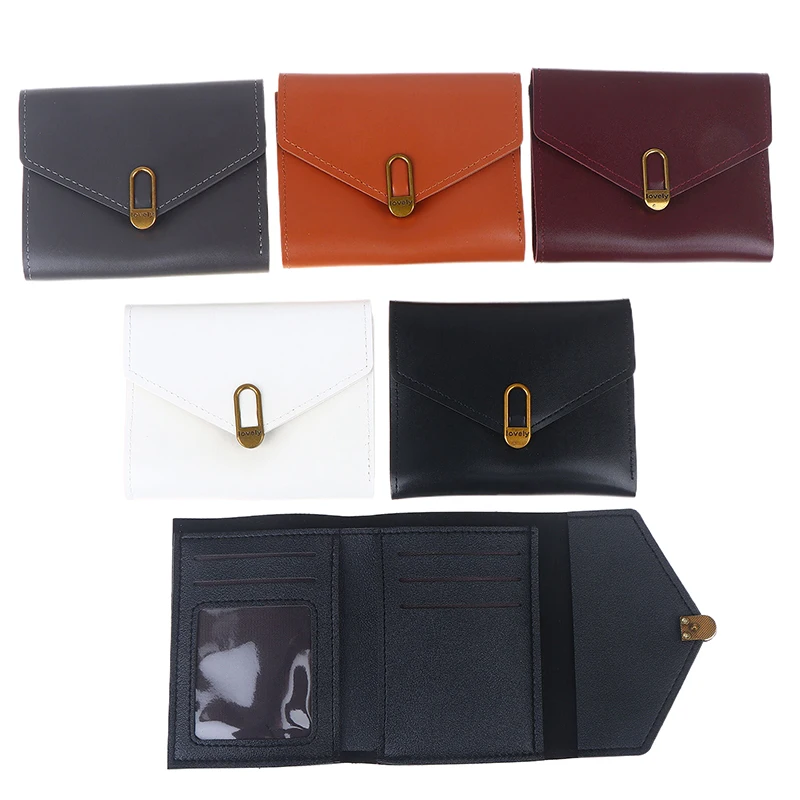 محفظة نسائية قصيرة بثلاثة أضعاف محفظة من البولي يوريثان متعددة فتحة للبطاقات حقيبة للبطاقات بدون محفظة للنساء