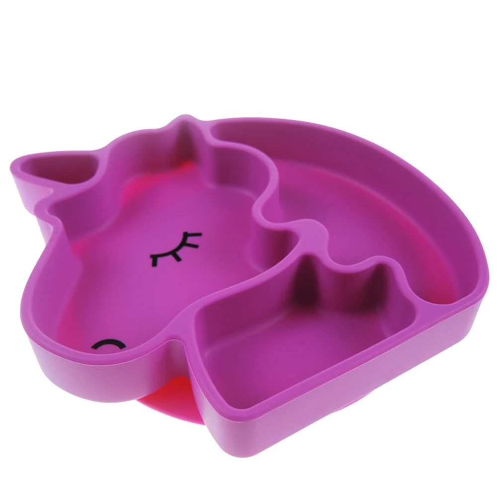 

Children Unicorn Division Plate Creative Cartoon Divided Toddler Plates Reusable Silicone Tableware (Rosy)