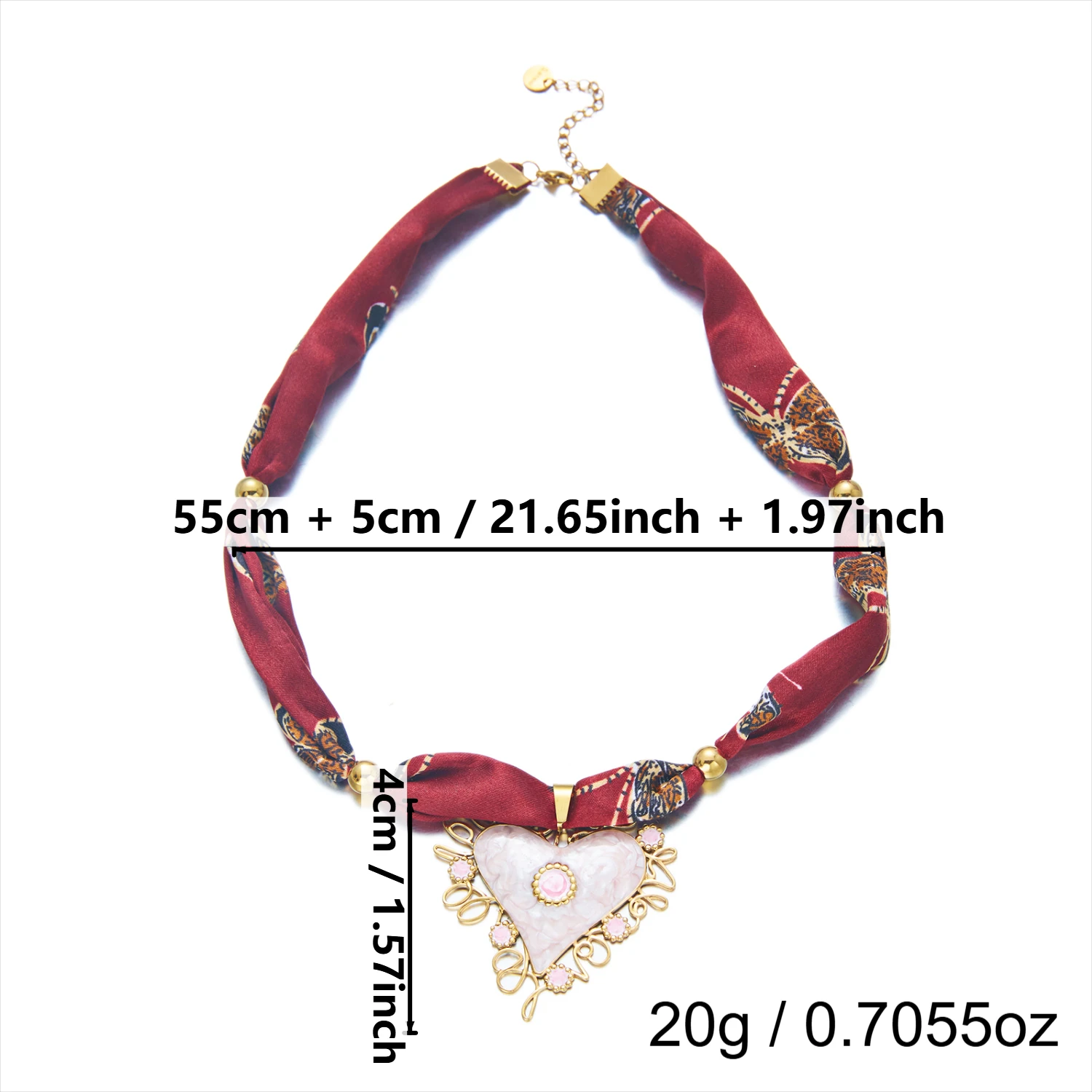 Romantische Edelstahl-Emaille-Herz-Halskette mit Seidenband für Damen, Hofstil, Seidenschal-Kette, Statement-Party-Schmuck, Geschenk – Detail 9
