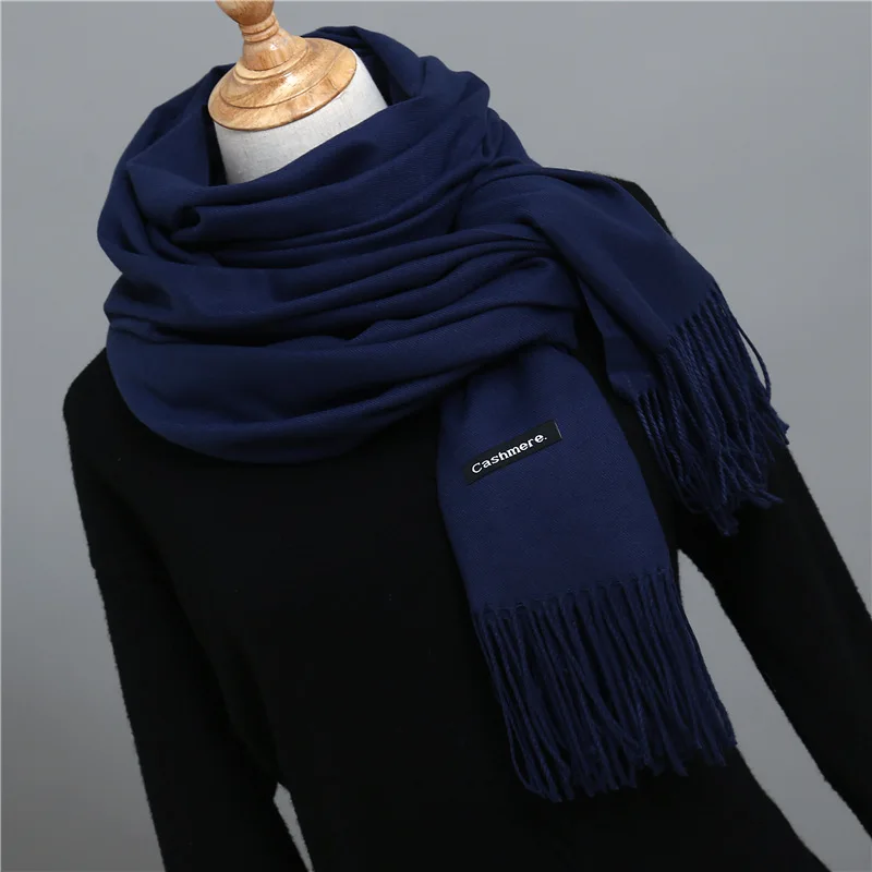 Solid Color Cashmere Scarf for Men Winter Pashmina Warm Neckerchief Navy Black Gray Men's Business Scarves Male Bufandas Shawls