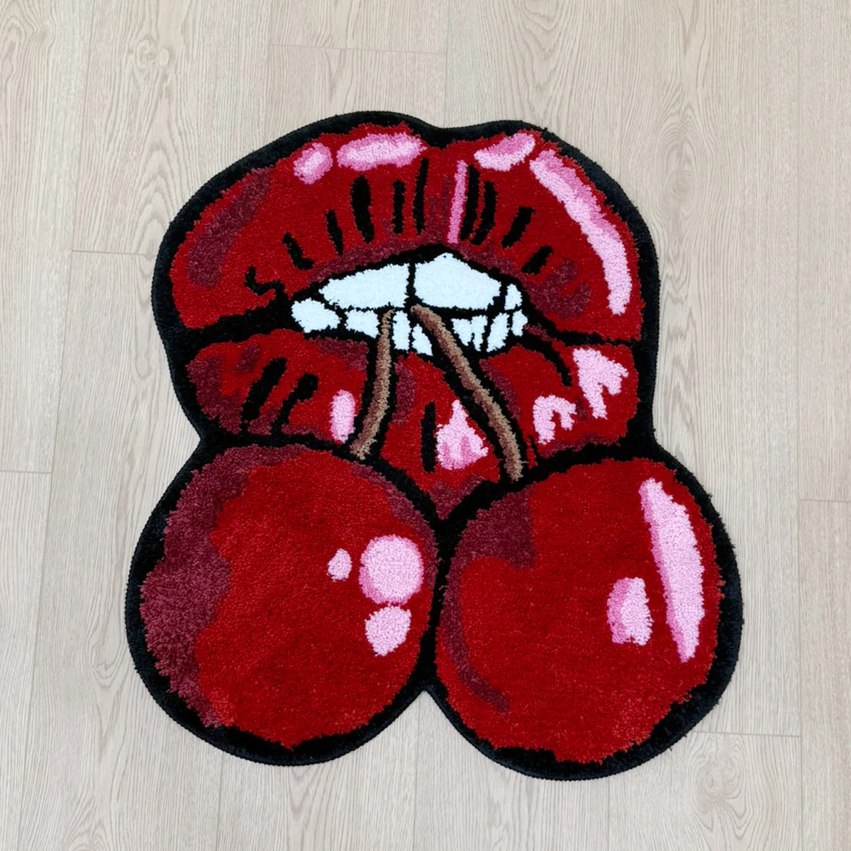 cherry-red-lips-creative-pattern-rug-cloakroom-game-room-housewarming-gift-handmade-non-slip-unique-decorative-carpet-floor-pad