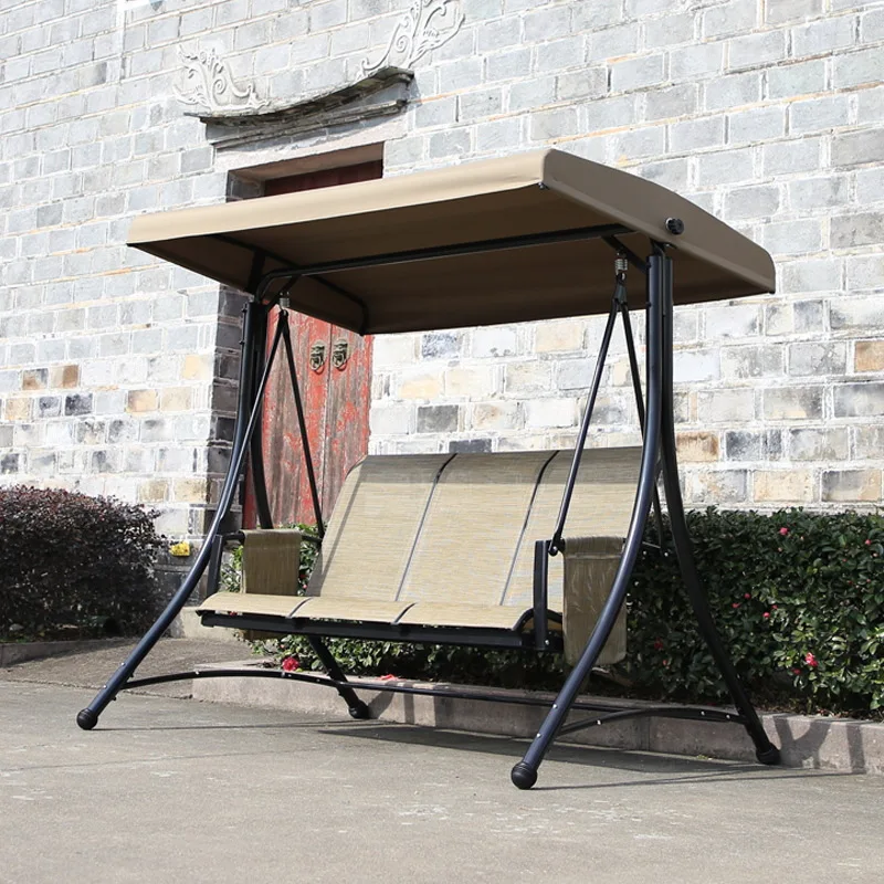 Outdoor swing hanging chair triple double rocking chair, courtyard garden balcony wrought iron hanging basket chair