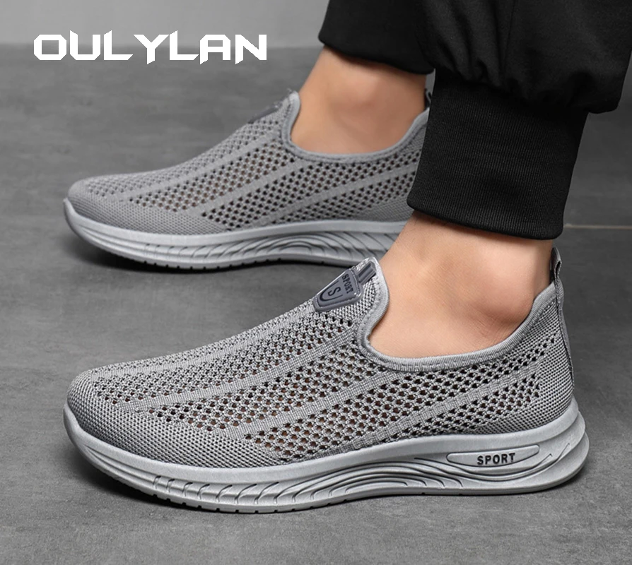 Oulylan Men\'s Sneakers Classic Casual Shoes Breathable Mesh Running Sneakers Without Laces Lightweight Men Shoes